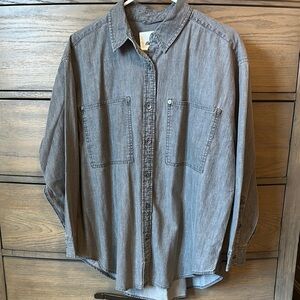 NEW-aerie-Gray Denim Button-Up Shirt